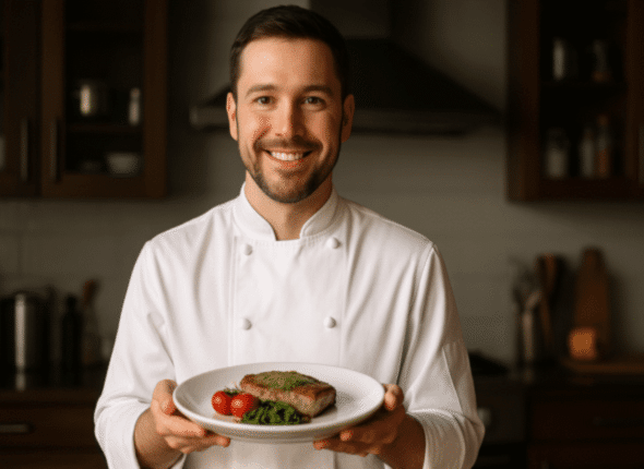 Yemek sunumu yapan bir şef
